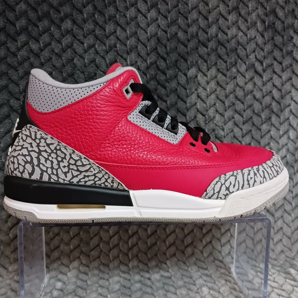 Jordan 3 Retro SE Mid Unite GS Fire Red Cement Grey Leather Sneakers Shoes Sz 7Y